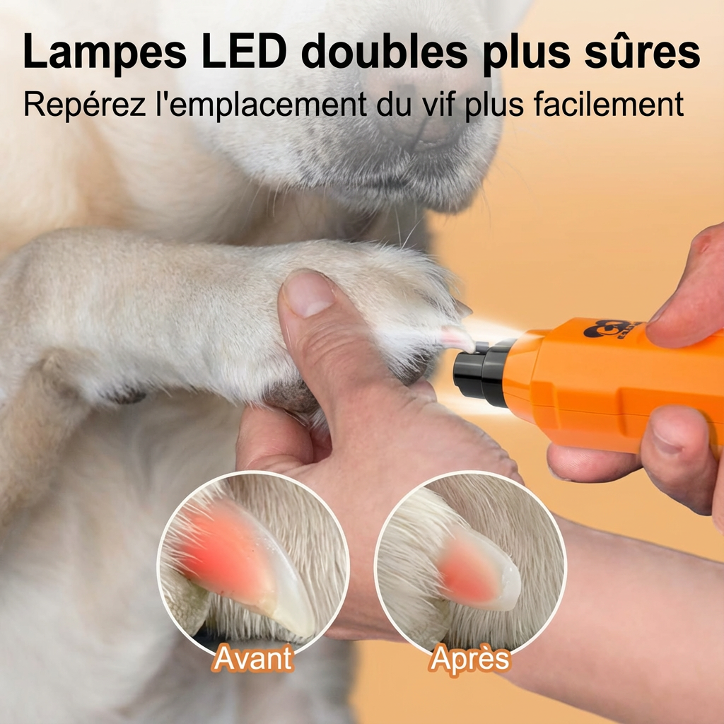 Taille-ongles électrique silencieux pour animaux – LED et 6 vitesses